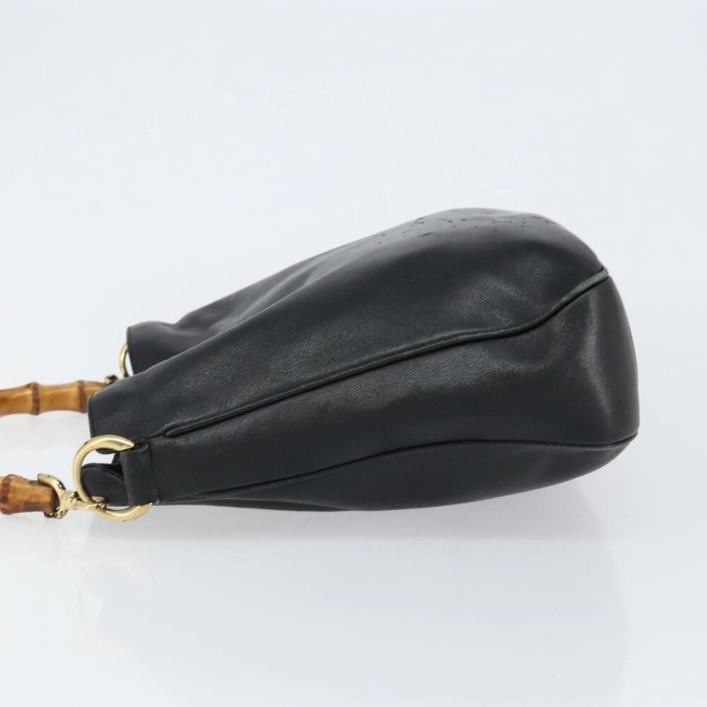 GUCCI Bamboo Hand Bag Leather Black Gold - Picture 7 of 16